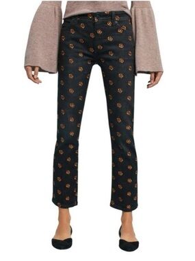 Anthropologie Pilcro Black Slim Straight Jeans with Floral Print